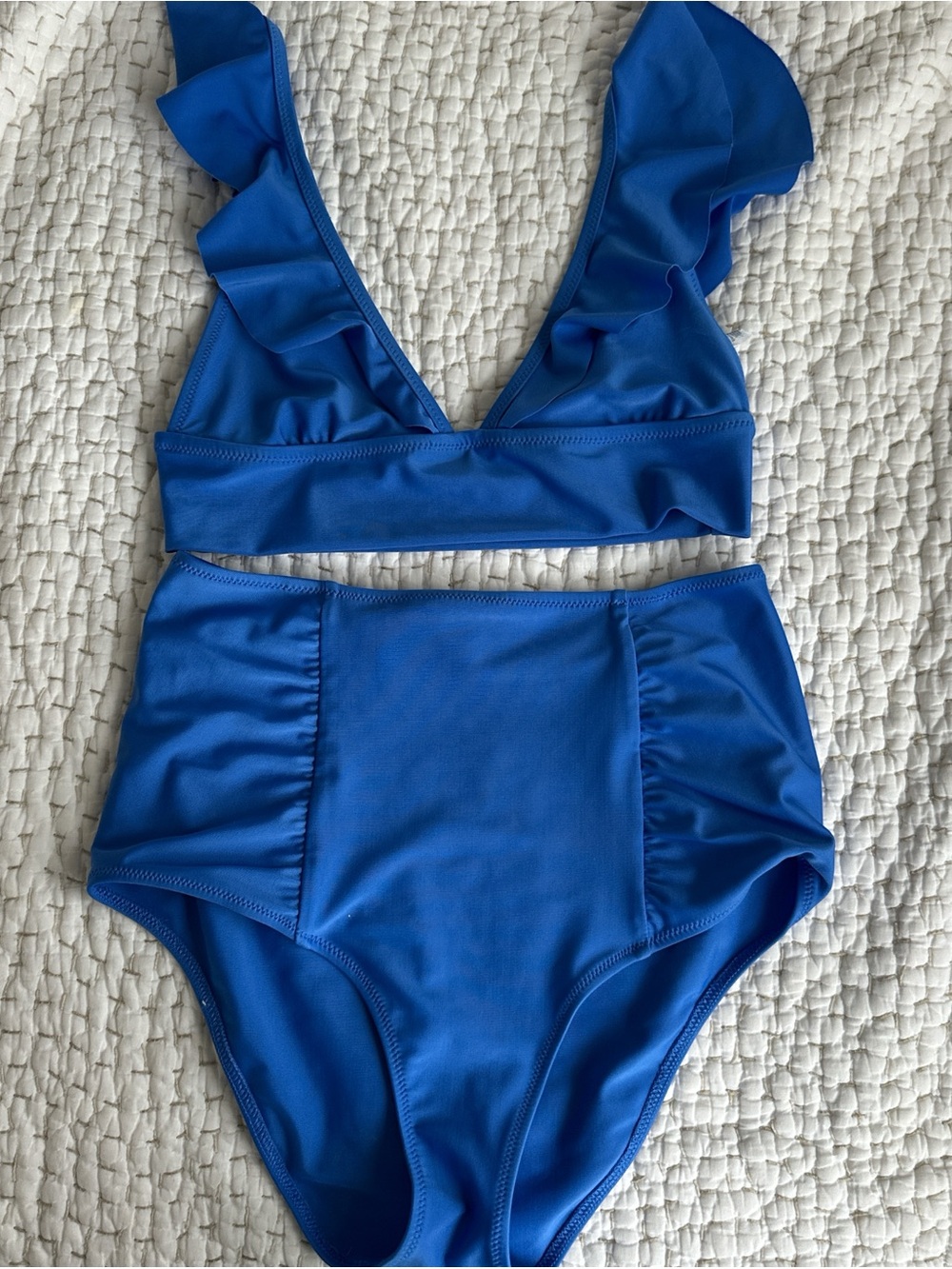 aerie Royal Blue Ruffle V-Neck High-Waist Bikini Set